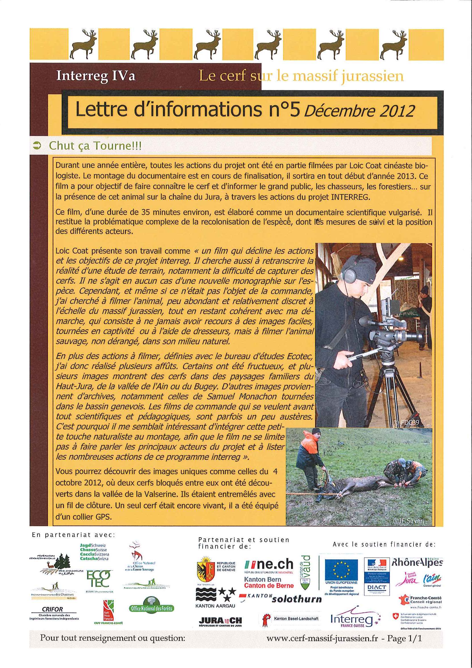 Lettre d'informations n°5 - Décembre 2012